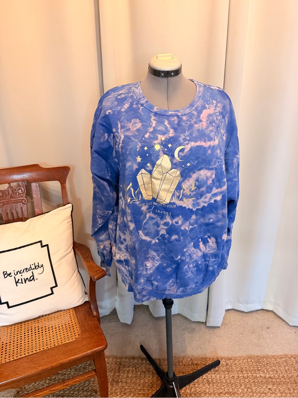 Urban Rose Custom 2XL Blue Tie Dye Celestial Crystal Sweatshirt